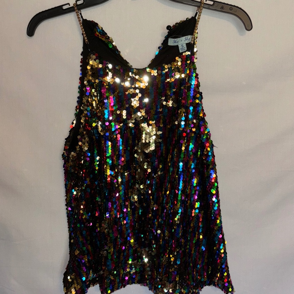 multi-colored & gold sequin tank top